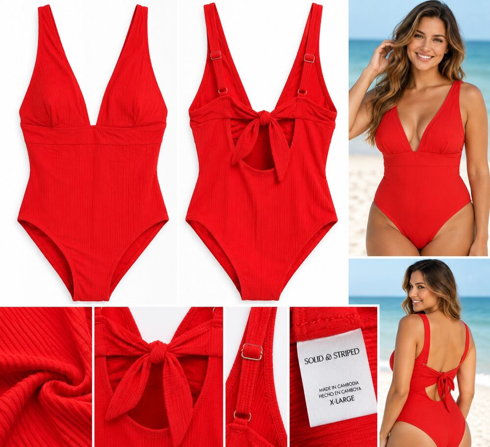 Solid & Striped Women’s Red Ribbed One-Piece Swimsuit – Size XL